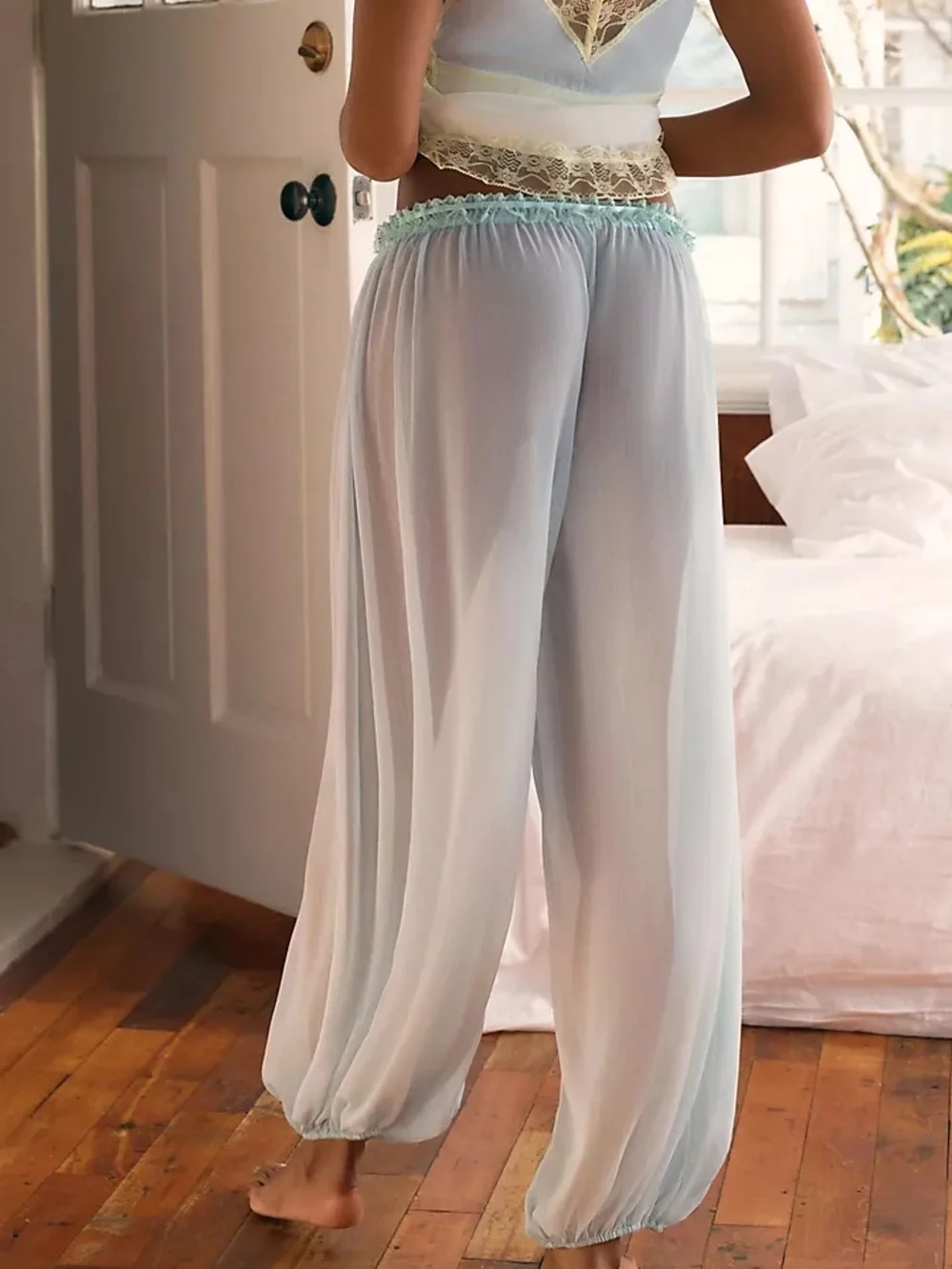 Anthropologie LyreBird Sheer Lace Trim Ballon Pants